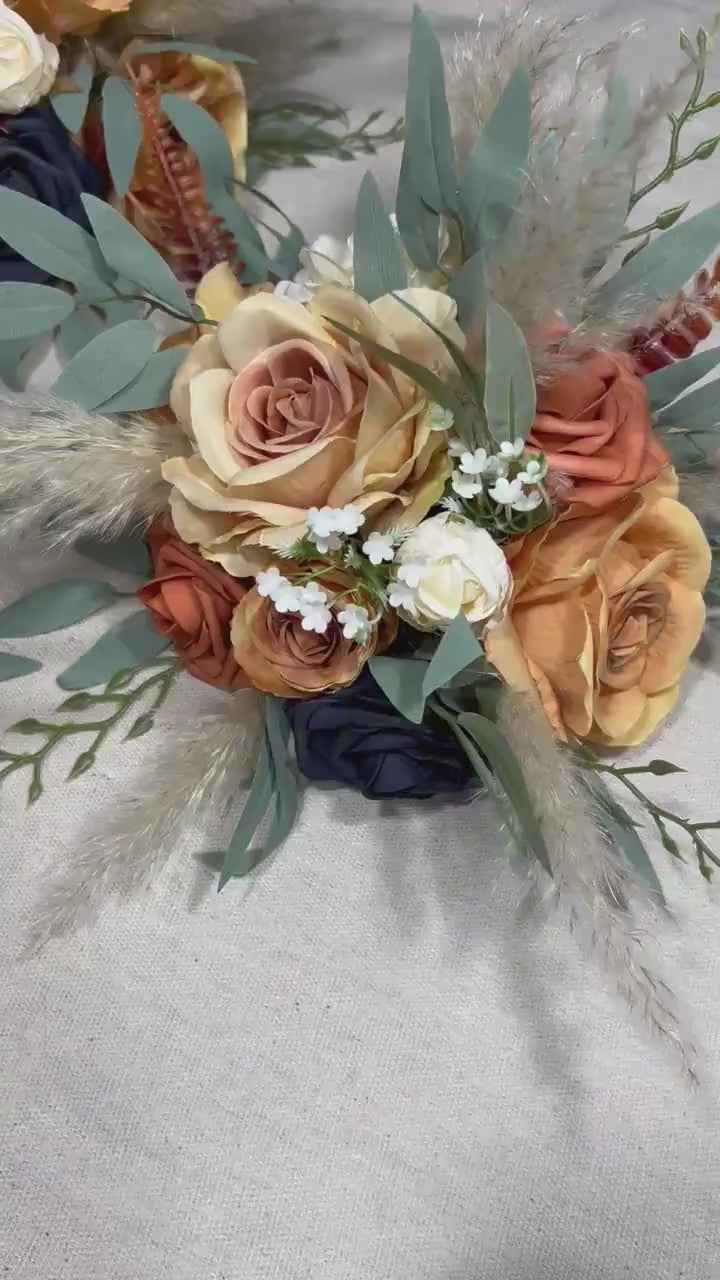 Orange Blue Navy Flower Ball Wedding Boho Centerpiece White Burnt Orange Blue Navy Barrel Decor Table Terracotta Navy Blue Rust Pampas Grass