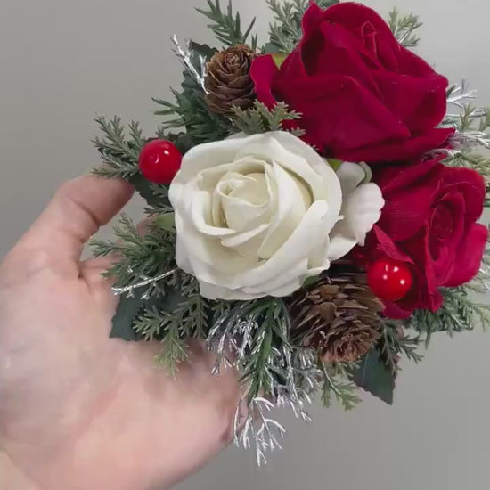 Cake Decoration Christmas White Wedding Topper Red Decor Cake Arrangements Wedding Cake Decoration Winter White Pine Cone Artificial Flower