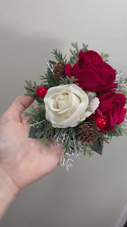 Cake Decoration Christmas White Wedding Topper Red Decor Cake Arrangements Wedding Cake Decoration Winter White Pine Cone Artificial Flower