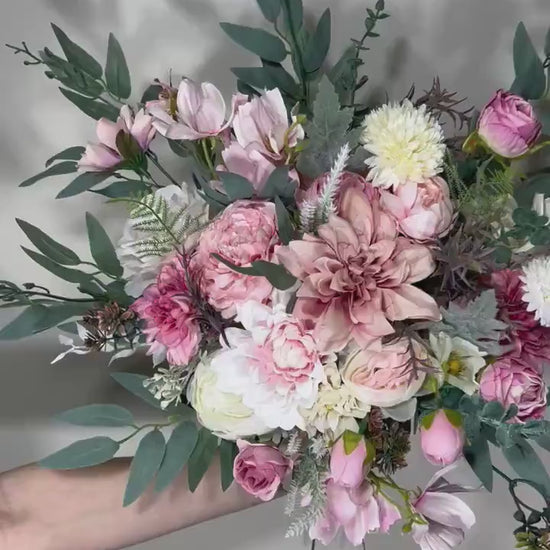 Wedding Bouquet Pink Dusty Rose Bridal Blush Wedding Bouquet Wild Flower White Bridesmaids Eucalyptus Pink Ivory Spring Artificial Flower