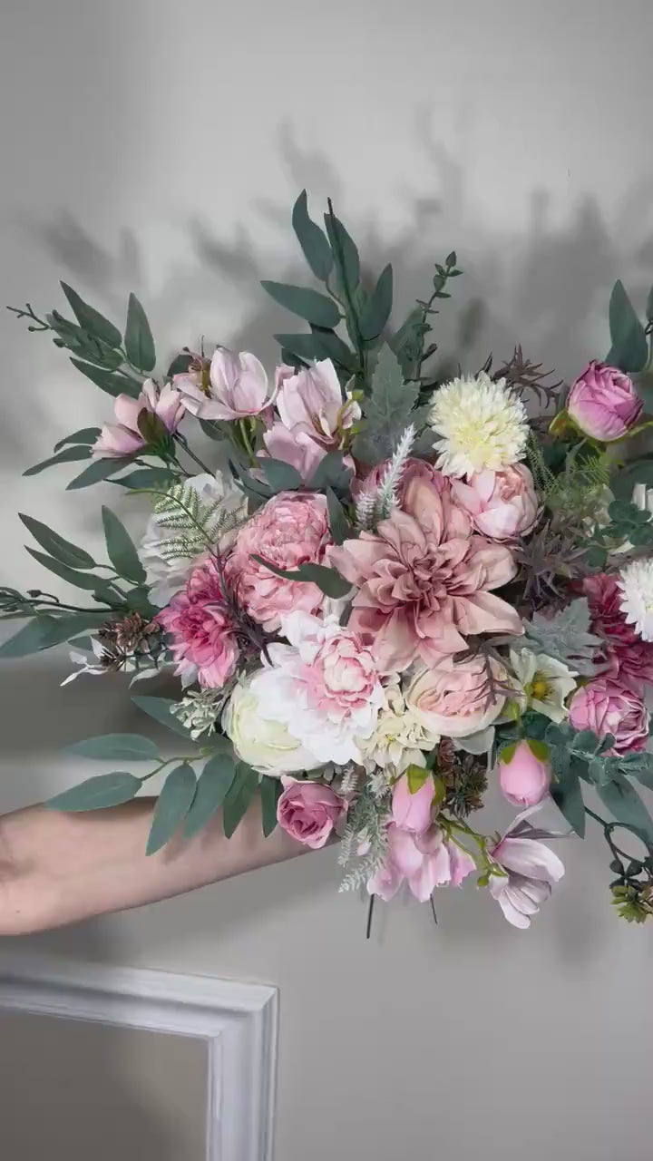 Wedding Bouquet Pink Dusty Rose Bridal Blush Wedding Bouquet Wild Flower White Bridesmaids Eucalyptus Pink Ivory Spring Artificial Flower