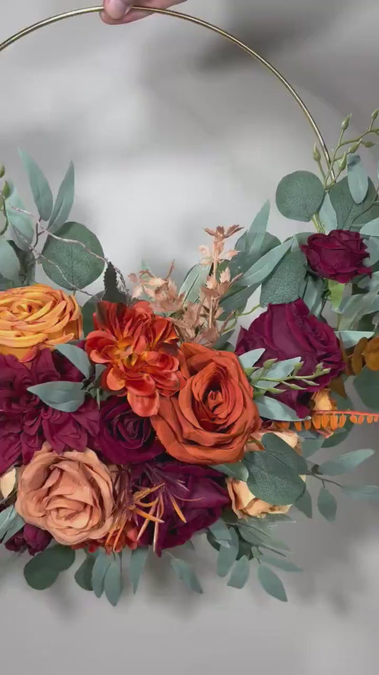 Wedding Hoop Terracotta Bridal Rust Hoop Burgundy Bridesmaids Ring Rust Wreath Flower Girl Terracotta Fall Hoop Wreath Artificial Flower