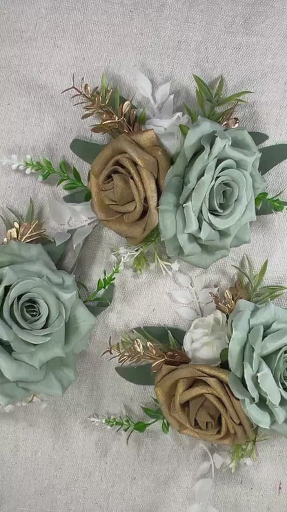 Sage Green Cake Decor Flower Wedding White Dusty Sage Green Gold Cake Arrangement Flower Artificial Ivory Sage Green Eucalyptus