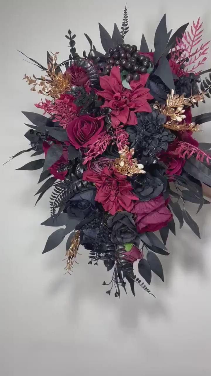 Black Burgundy Bouquet Bridal Gothic Black Bouquet Burgundy Bridesmaids Black Wine Red Bouquet Gothic Artificial Flower