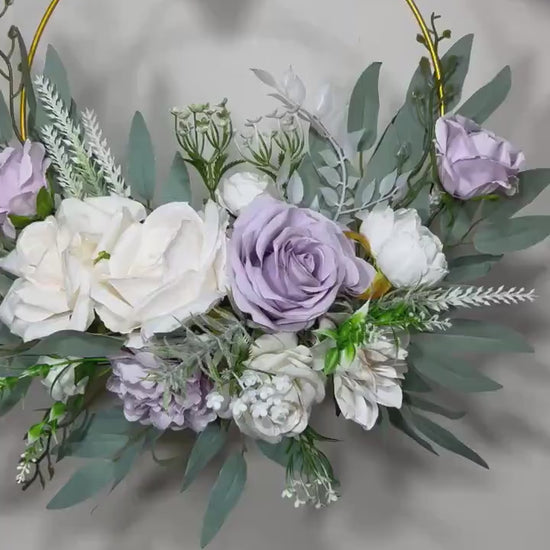 White Hoop Wedding Bridal Lavender Hoop Classic Bridesmaids Ring Wreath Purple Flower Girl Hoop White Lavender Eucalyptus Artificial Flower