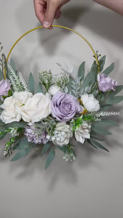 White Hoop Wedding Bridal Lavender Hoop Classic Bridesmaids Ring Wreath Purple Flower Girl Hoop White Lavender Eucalyptus Artificial Flower