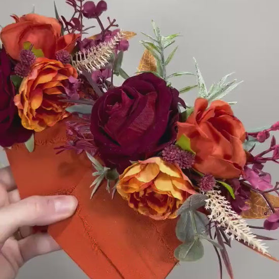 Wedding Pocket Boutonniere Terracotta Groom Boutonnière Square Groomsmen Rust White Burnt Orange Ivory Boutonniere Red Artificial Flowers