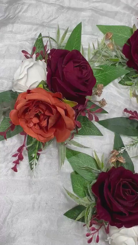 Cake Decoration White Wedding Topper Burgundy Flower Decor Cake Arrangements Rust Cake Decoration Terracotta Flower Orange Cake Decor