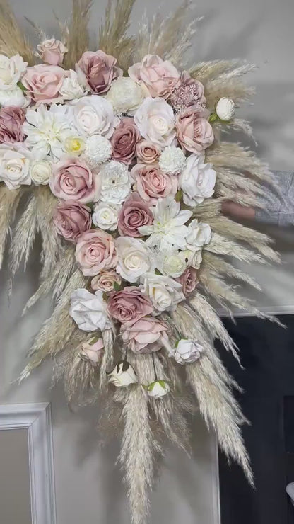 Wedding Arch Arrangement Dusty Rose White Pampas Grass Corner Arch Arrangement Ivory  Dusty Rose Corner Arch Pink Artificial Flowers