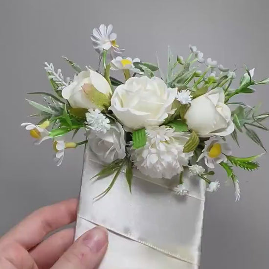 White Pocket Boutonniere Wedding Groom Boutonnière Ivory Square Groomsmen Pocket Boutonniere Wild Flower Ivory Rustic Artificial Flowers