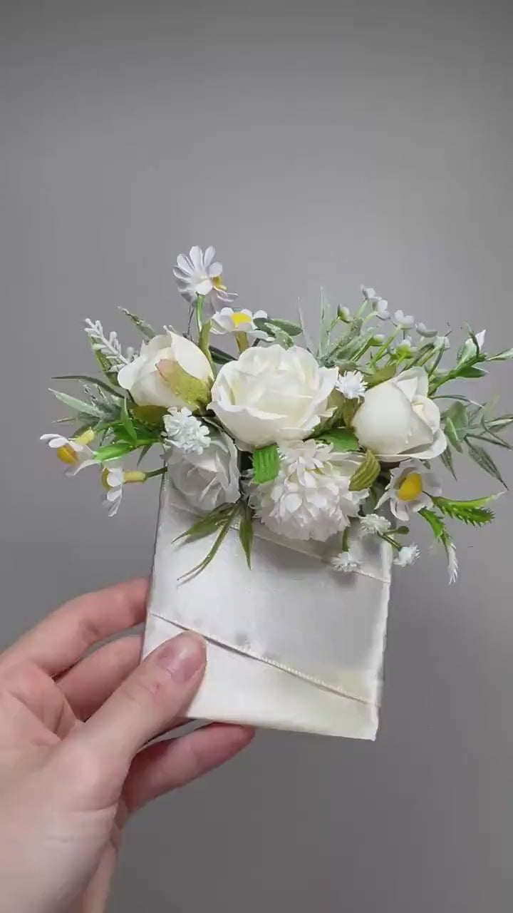 White Pocket Boutonniere Wedding Groom Boutonnière Ivory Square Groomsmen Pocket Boutonniere Wild Flower Ivory Rustic Artificial Flowers
