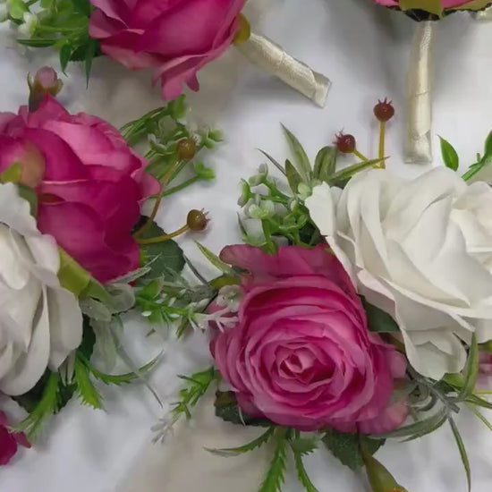 Hot Pink Boutonniere Wedding Fushia Groom Boutonnière Groomsmen White Pink Boutonnière Hot Pink Prom Boutonnière Baby Breath Artificial