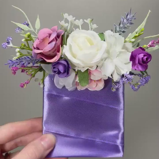 Purple Pocket Boutonniere Wedding Pink Groom White Lilac Boutonnières Groomsmen Square Boutonnière Pocket Lavender Artificial Flower Mauve