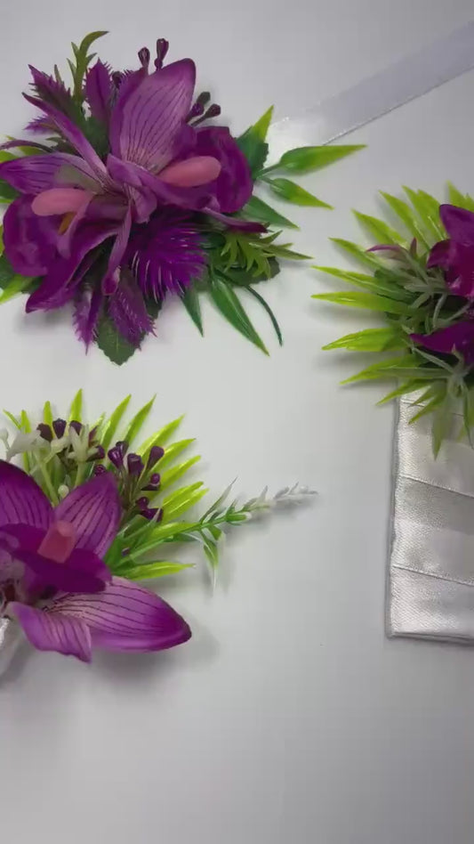 Purple Orchid Pocket Boutonniere Wedding Groom Orchid Square Boutonniere Beach Tropical Purple Groomsmen Pocket Boutonniere Prom Artificial
