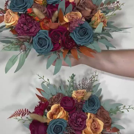 Wedding Dark Teal Bouquet Bridal Rust Terracotta Bridesmaids Burgundy Burnt Orange Bouquet Teal Terracotta Artificial Flowers Bouquet