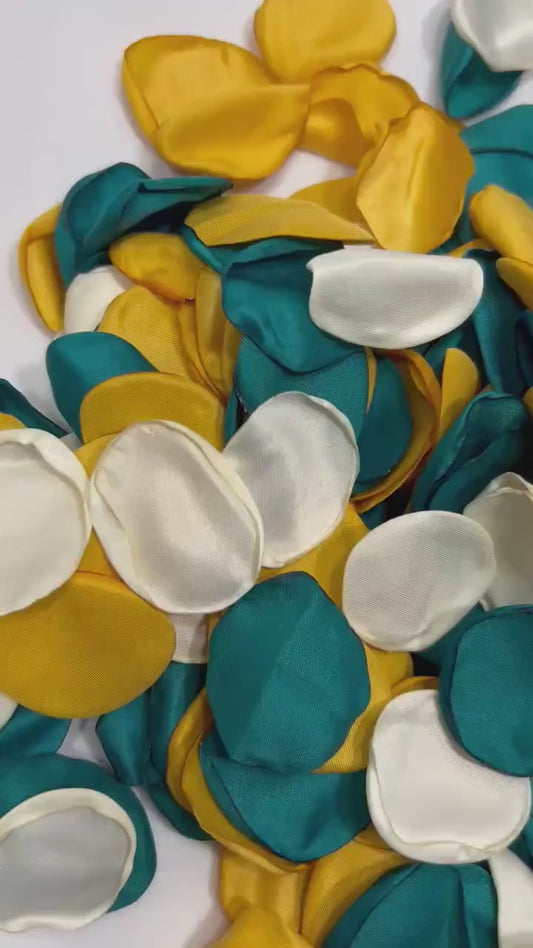 Teal Petals Ivory Wedding Decor Flower Girl Petals Dark Teal Wedding Aisle Decor Flower Petals Teal Gold Ceremony Decor WhiteConfetti