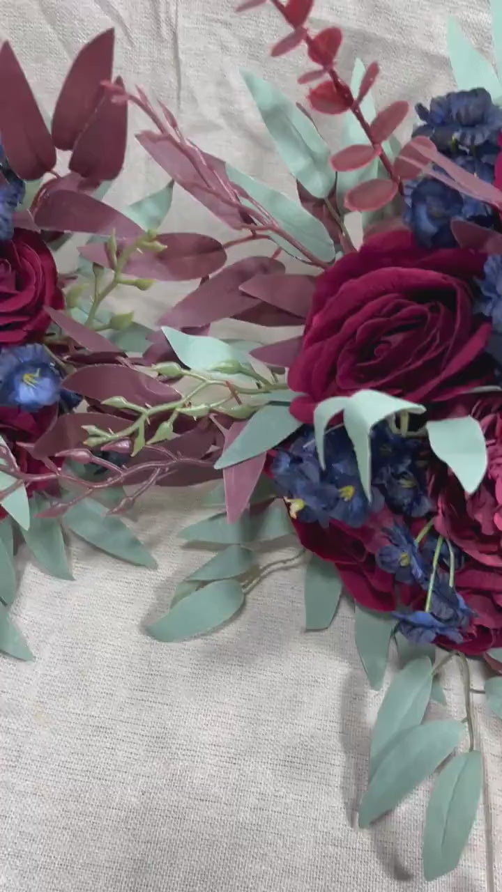 Burgundy Navy Blue Bouquet Wedding Bridal Bouquet Red Dark Blue Bridesmaids Bouquet Burgundy Navy Blue Artificial Flower