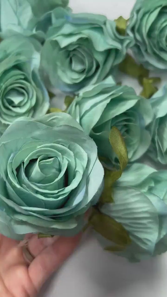 Turquoise Flower Heads 3" Wedding Teal Roses Artificial Aqua Flowers Sea Glass Flowers Heads Wedding Supplies Craft Teal Blue Silk Flowers