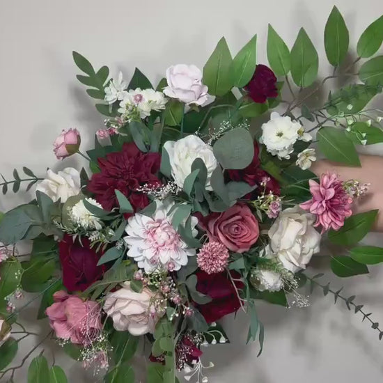 Wedding Arch Arrangement Burgundy Ivory Dusty Rose Arch Aisle Arrangement Decor Burgundy Artificial Flowers Eucalyptus Baby Breath