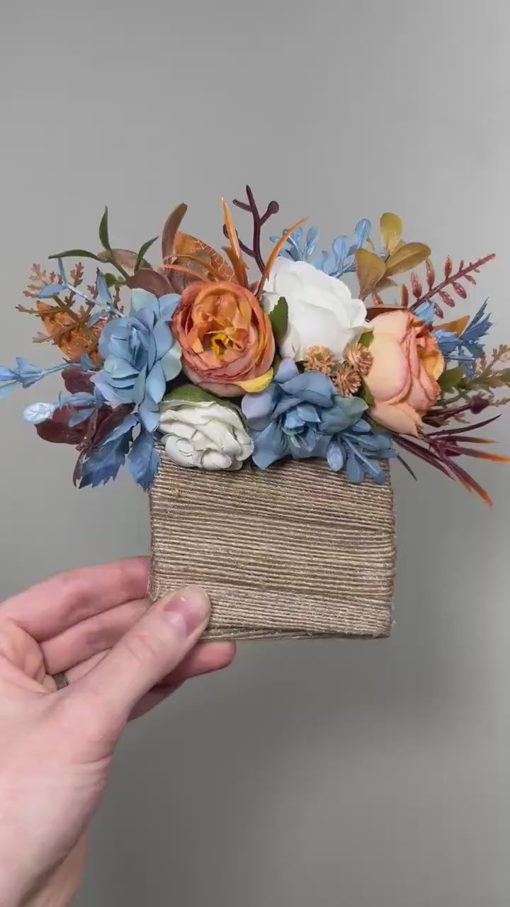 Orange Blue Pocket Boutonniere Wedding Dusty Blue Terracotta Groom Boutonnière Square White Groomsmen Blue Burnt Orange Boutonniere Prom