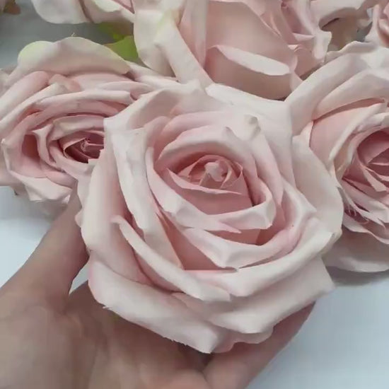 Blush Rose Head 3” Flower Wedding Pink Head Rose Dusty Wedding Fake Roses Blush Pink Home Decor Silk DIY Wedding Supplies Pale Pink Rose