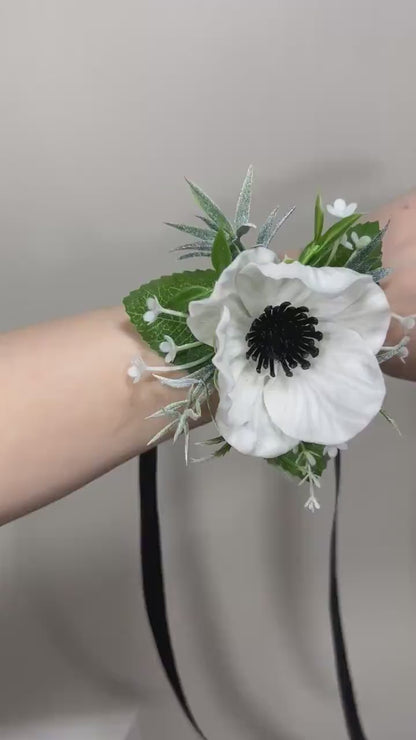 Anemone Corsage Wedding White Wrist Corsage Anemone Bridesmaids Corsage Ivory Mom Corsage Accessories Artificial Flowers White Anemone