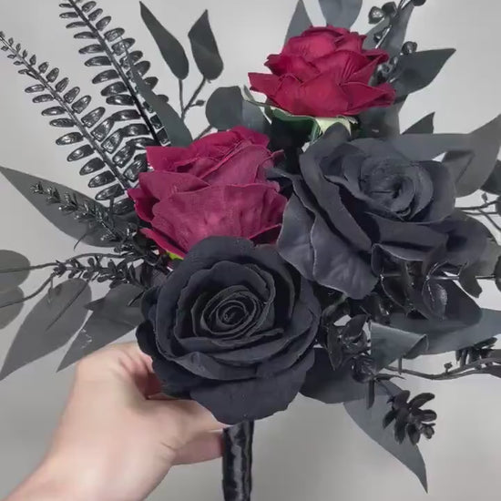 Wedding Bouquet Black Burgundy Bridal Wedding Gothic Gold Halloween Bouquet Black Decor Burgundy Handmade Artificial Flower  Bridesmaids
