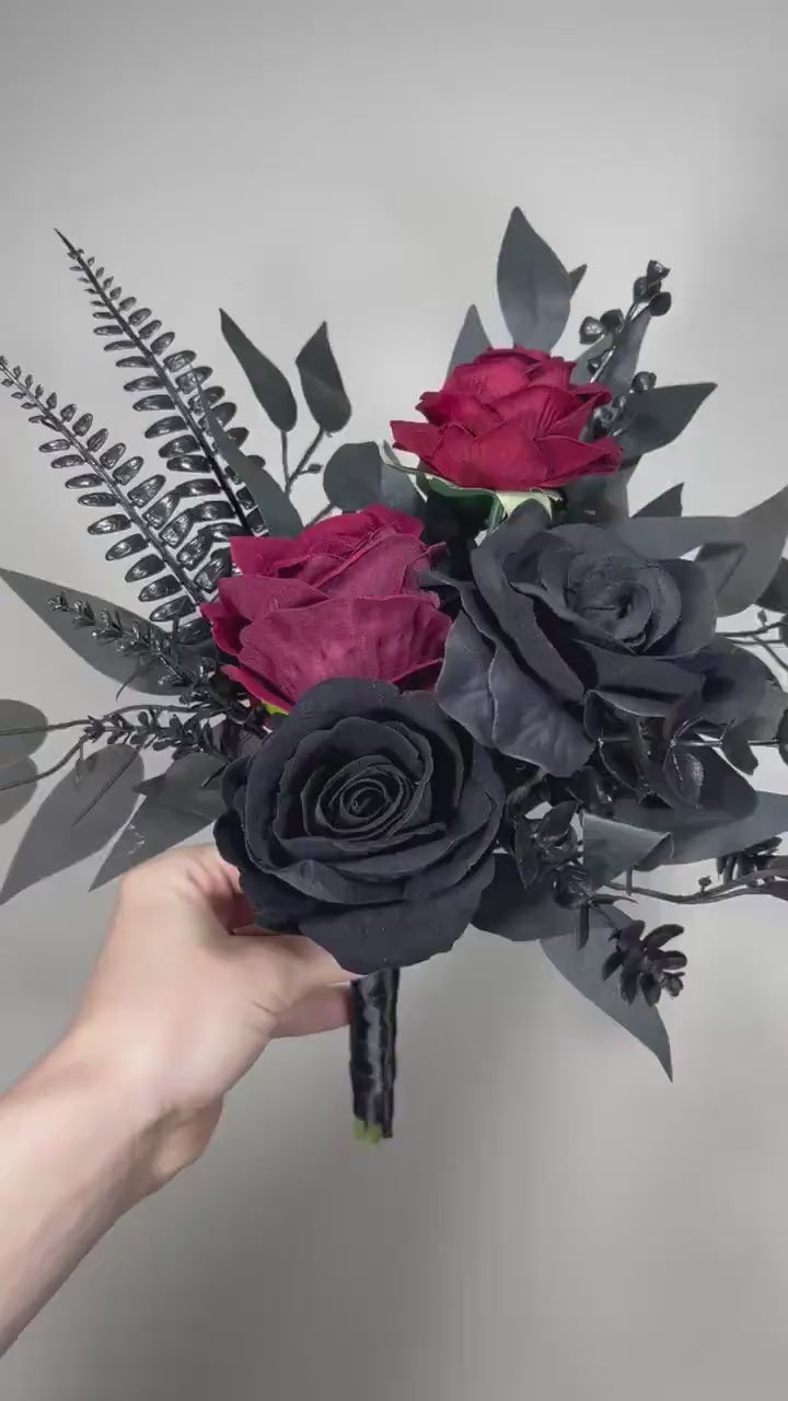 Wedding Bouquet Black Burgundy Bridal Wedding Gothic Gold Halloween Bouquet Black Decor Burgundy Handmade Artificial Flower  Bridesmaids