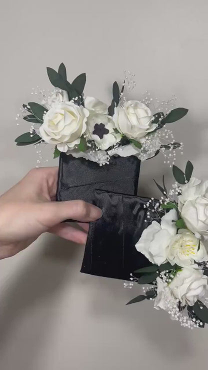 Wedding Pocket Boutonniere White Anemone Baby Breath Groom Boutonnière Square Groomsmen Wedding Ivory Rustic Eucalyptus Artificial Flowers