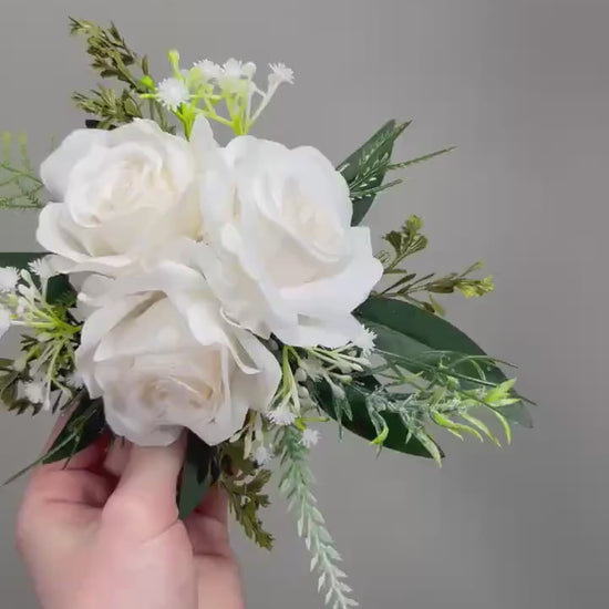 White Artificial Cake Flowers, Wedding White Ivory Roses for Cake Decor Topper