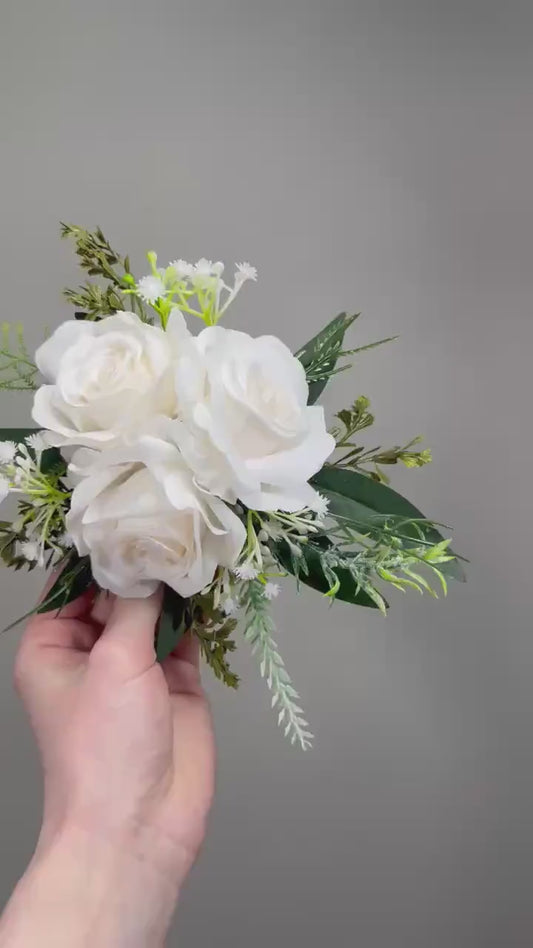 White Artificial Cake Flowers, Wedding White Ivory Roses for Cake Decor Topper