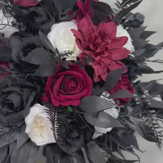 Black White Bouquet Wedding Bridal Black Bouquet Burgundy Bridesmaids Black White Bouquet Gothic Burgundy Ivory Artificlal Flower