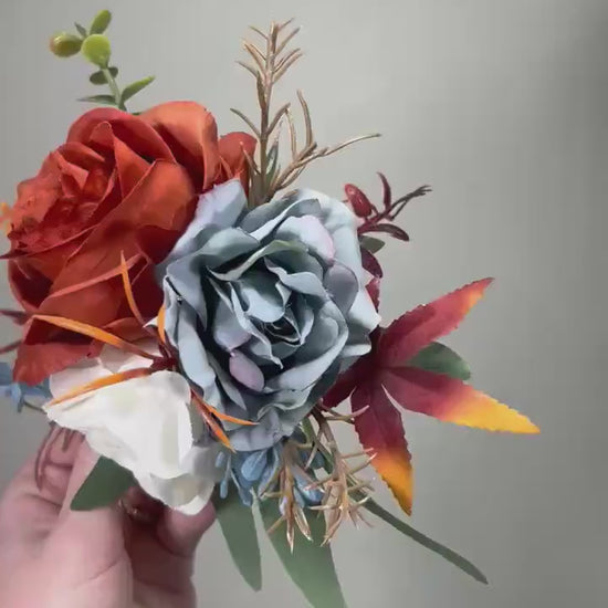 Terracotta Dusty Blue Cake Flower Decoration Wedding Rust Blue Cake Topper Burnt Orange Dusty Blue Cake Decoration Flower Artificial Topper