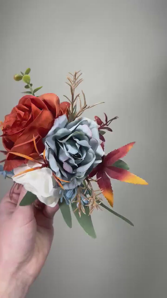 Terracotta Dusty Blue Cake Flower Decoration Wedding Rust Blue Cake Topper Burnt Orange Dusty Blue Cake Decoration Flower Artificial Topper