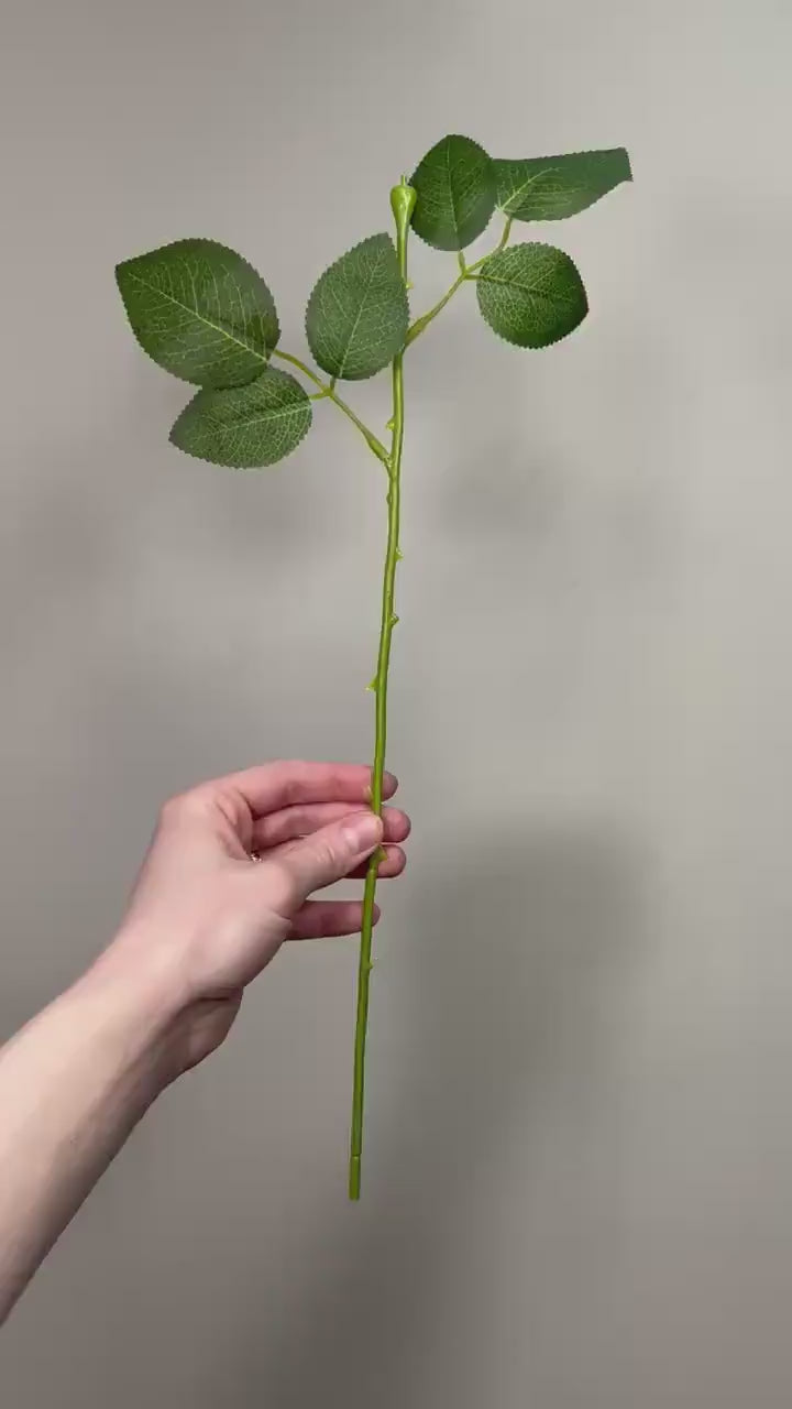 Realistic Artificial Flower Stem With Leaves 15” Natural Look Green Life-Like Wire Stem for DIY Roses & Bouquets Imitation Crafting Supply