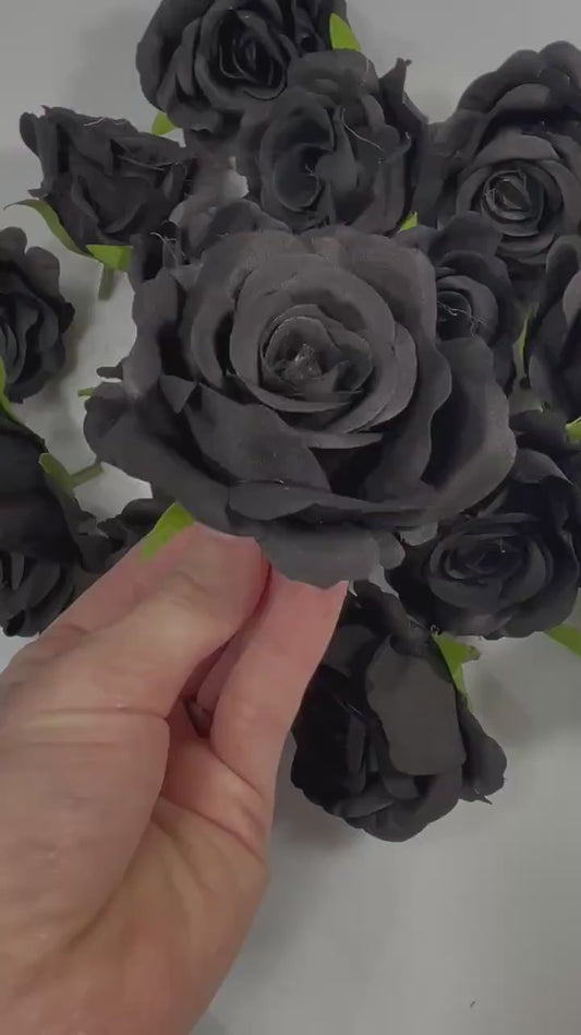 Black Rose Head Artificial 2” Wedding Black Rose Small Flower Heads Black Wedding Supplies Craft Black Roses Silk DIY Black Flower Heads