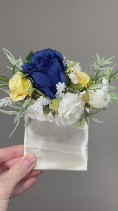 White Pocket Boutonniere Wedding Royal Blue Groom White Yellow Boutonnières Groomsmen Square Boutonnière Pocket Blue Artificial Flower