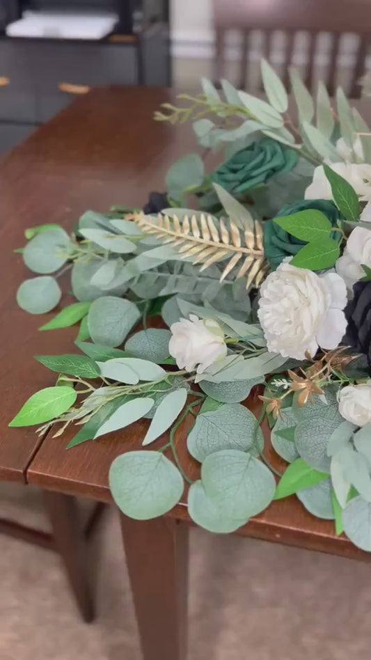 Emerald Green Centerpiece Wedding Sweetheart White Black Home Decor Table Runner White Emerald Green Hunter Wedding Altar Mantle