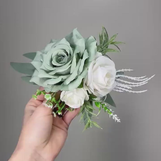 Sage Green Cake Decor Flower Wedding White Dusty Sage Green Cake Arrangement Flower Artificial Ivory Sage Green Baby Breath Eucalyptus