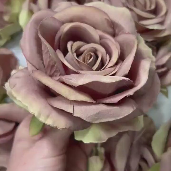 Brown Flower Heads 4” Wedding Taupe Rose Flowers Artificial Brown Flowers Silk Flower Head Beige Brown Tan Roses DIY Mocha Brown