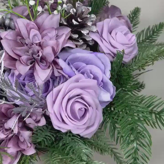 Purple Bouquet Wedding Bridal Christmas Bouquet Pine Bridesmaids Purple Bouquet Winter Pine Cone Lilac Bouquet Artificial Flower