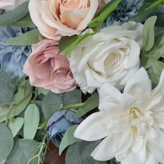 Dusty Blue Blush Sweetheart Wedding White Dusty Rose Sweetheart Blue Table Centerpiece Decor Wedding Ivory Blue Pink Centerpiece Artiricial