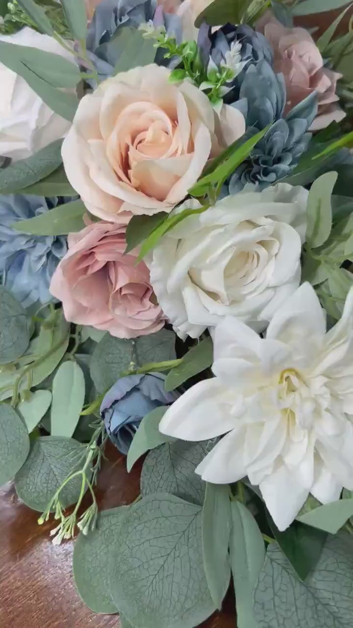 Dusty Blue Blush Sweetheart Wedding White Dusty Rose Sweetheart Blue Table Centerpiece Decor Wedding Ivory Blue Pink Centerpiece Artiricial