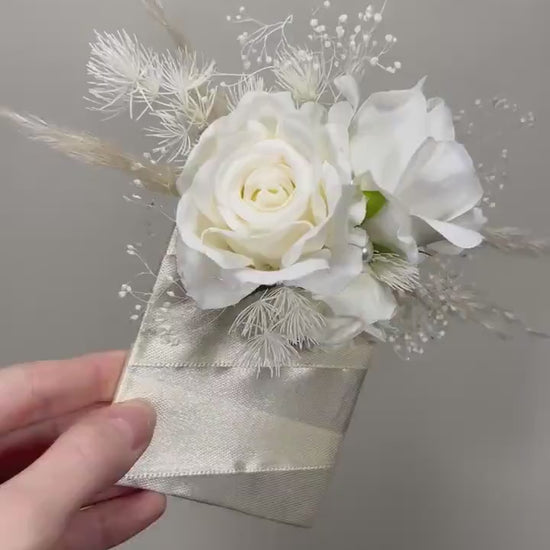 Wedding Pocket Boutonniere White Groom Boutonnière Ivory Square Groomsmen Pocket Boutonniere Pearl Wedding Ivory Rustic Artificial Flowers