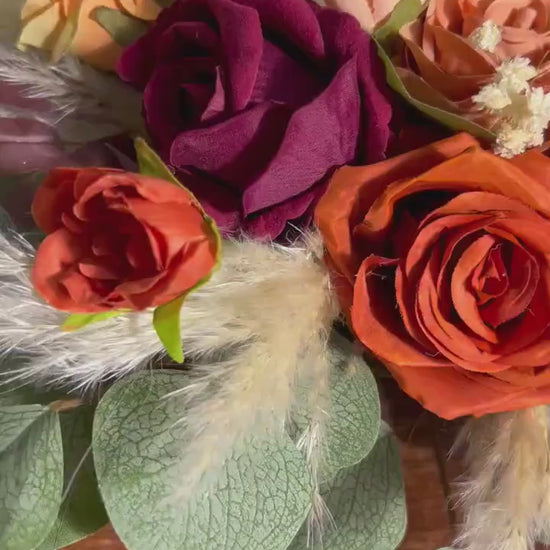 Orange Centerpiece Wedding Terracotta Table Decor Rust Burgundy Centerpiece Burnt Orange Table Rust Centerpiece Eucalyptus Artificial Flower