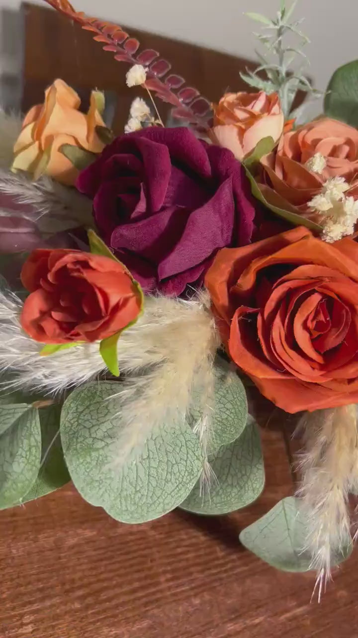 Orange Centerpiece Wedding Terracotta Table Decor Rust Burgundy Centerpiece Burnt Orange Table Rust Centerpiece Eucalyptus Artificial Flower