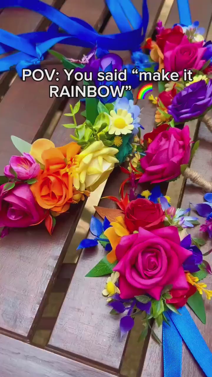 Rainbow Flower Crown, Colorful Floral Crown, Pride Flower Headband, Wedding Hair Accessory, Festival Headpiece, Rainbow Bridal Crown