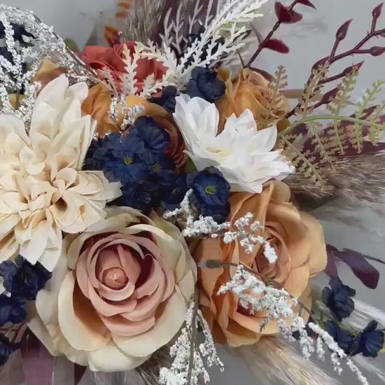 Orange Bouquet Wedding Bridal Navy Blue Bouquet Terracotta Champagne Bridesmaids Bouquet Rust Navy Blue Pampas Grass Fall Burnt Orange