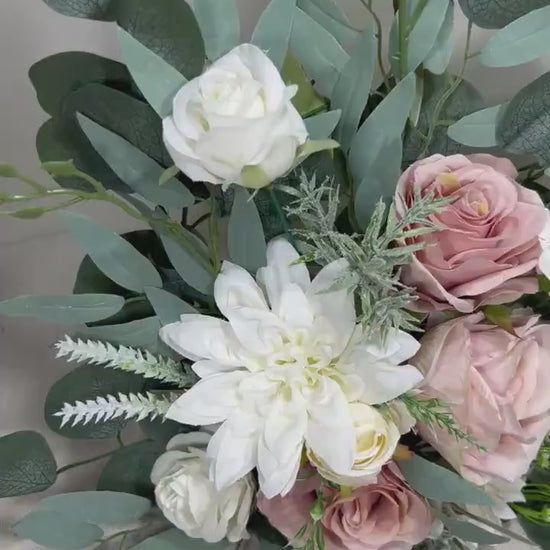 Set of 2 Wedding Aisle Marker Flower Floor Arrangement Barrel Décor Pink White Dusty Rose Ground Arch Wedding