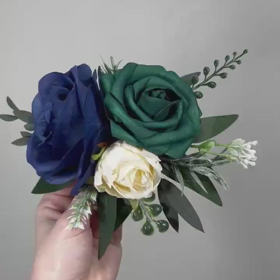 Navy Blue Green Cake Decor Wedding Emerald Green Ivory Eucalyptus Cake Flowers Artificial Cake Topper Will Flowers Dark Blue Forest Green